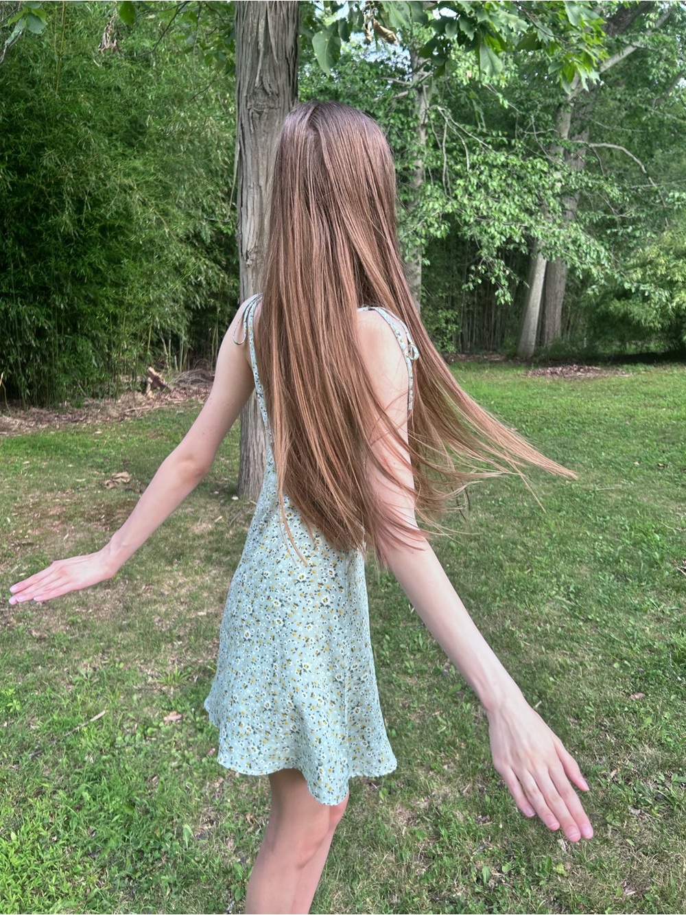 ROMWE Green Floral Tie-Shoulder Mini Dress